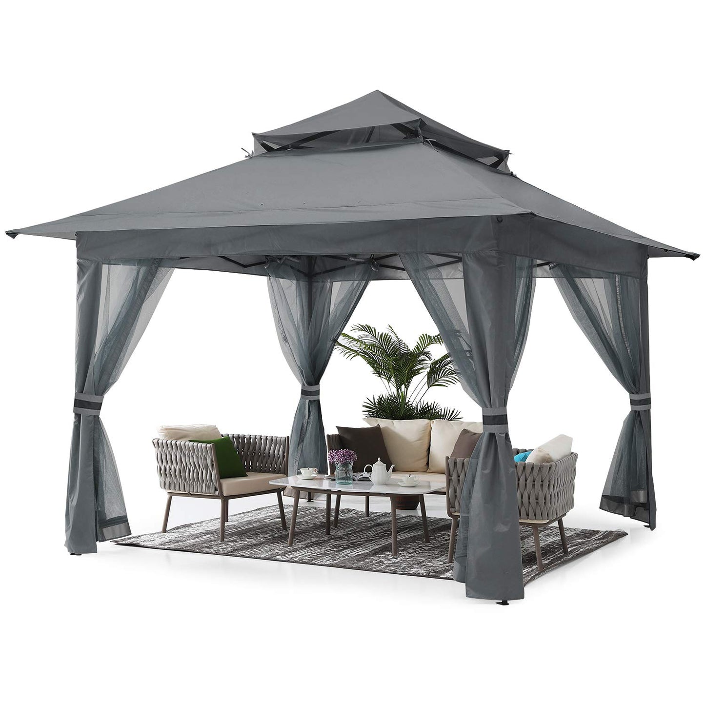 ABCCANOPY Pop Up Gazebo 13x13 - Outdoor Canopy Tent with Mosquito Netting for Patio Garden Backyard(Gray) Gray 13x13