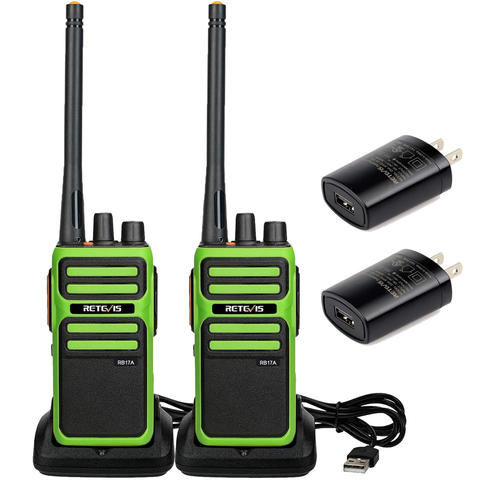 Retevis RB17A Walkie Talkies Long Range, High Powered GMRS Two Way Radios, 2200mAh Rechargeable Battery, SOS, Handheld Radio for Camping Hunting Road Riding Fishing (Green, 2 Pack)