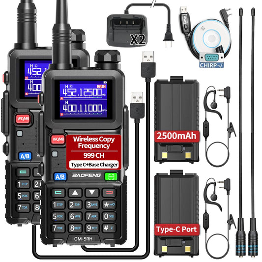 BAOFENG GMRS Handheld Radio,GM-5RH Long Range Rechargeable 999ChTwo Way Radio with NOAA Weather Receiving, One Key Frequency Match,GMRS Repeater Capable,Programming Cable and Type-C Cable(2 Pack)