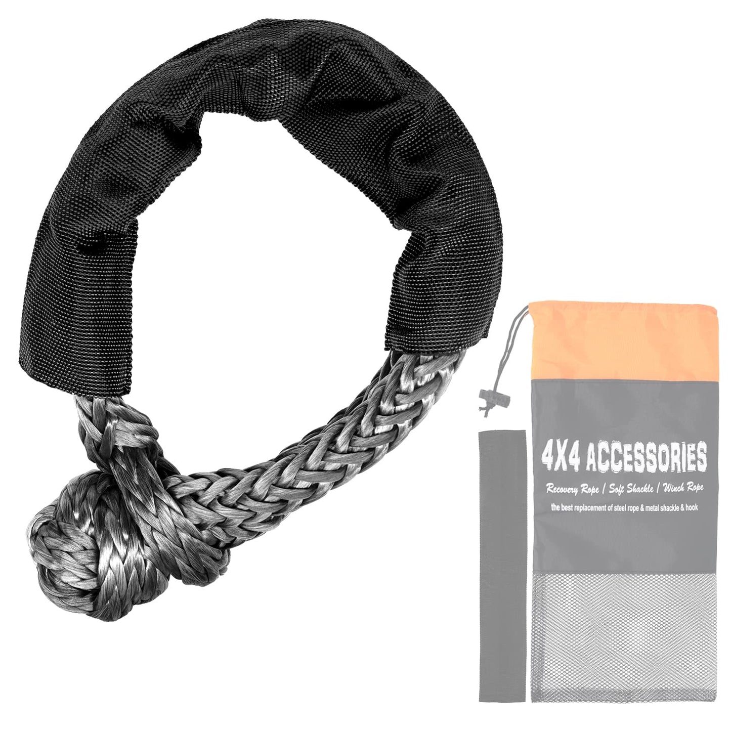 Synthetic Soft Shackle,7/16x22 Inch (38,000 lbs Breaking Strength) with Extra Protective Sleeve & Storage Bag for Off Road Sailing SUV ATV Truck Recovery 1-Pack,(Gray) 1PCS