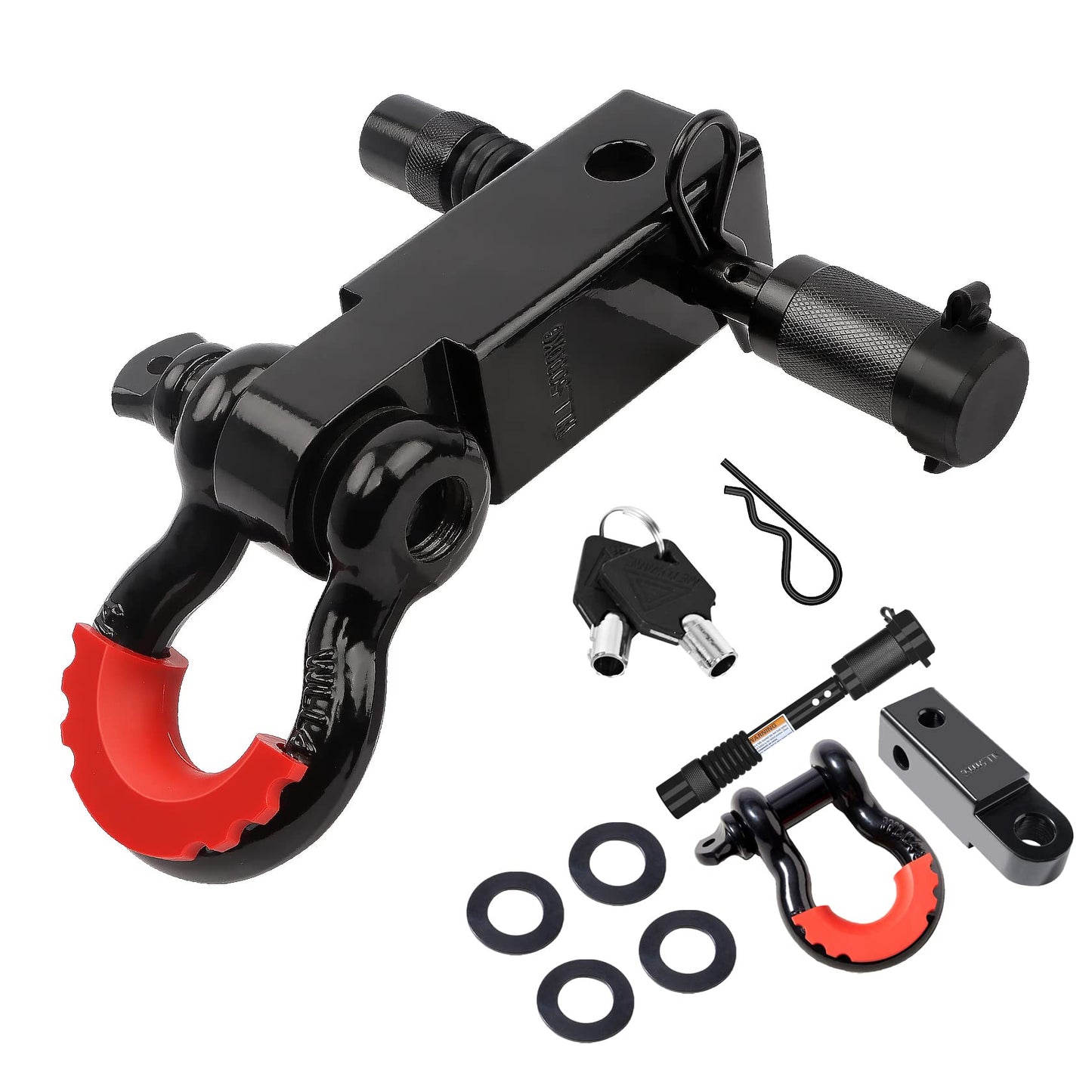 METOWARE Shackle Hitch Receiver 2" with 3/4" D Ring Shackle and 5/8" Trailer Hitch Pin Lock, 45,000 Lbs Break Strength Heavy Duty Receiver Kit, Weatherproof Anti-Theft Lockable Towing Recovery Kit Hitch Receiver+Hitch Lock+Shackle