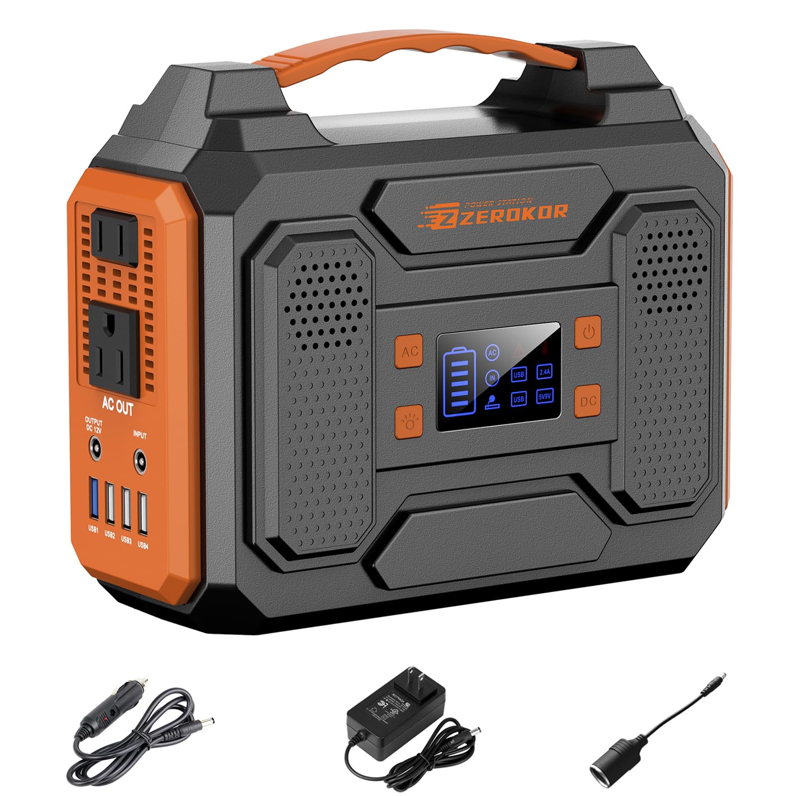 Portable Power Station 300W Solar Generator 280Wh (without Solar Panel), 110V Portable Power Bank with AC Outlet Pure Sine Wave, DC, USB QC3.0, External Lithium Battery Pack for Camping RV Home Use Orange