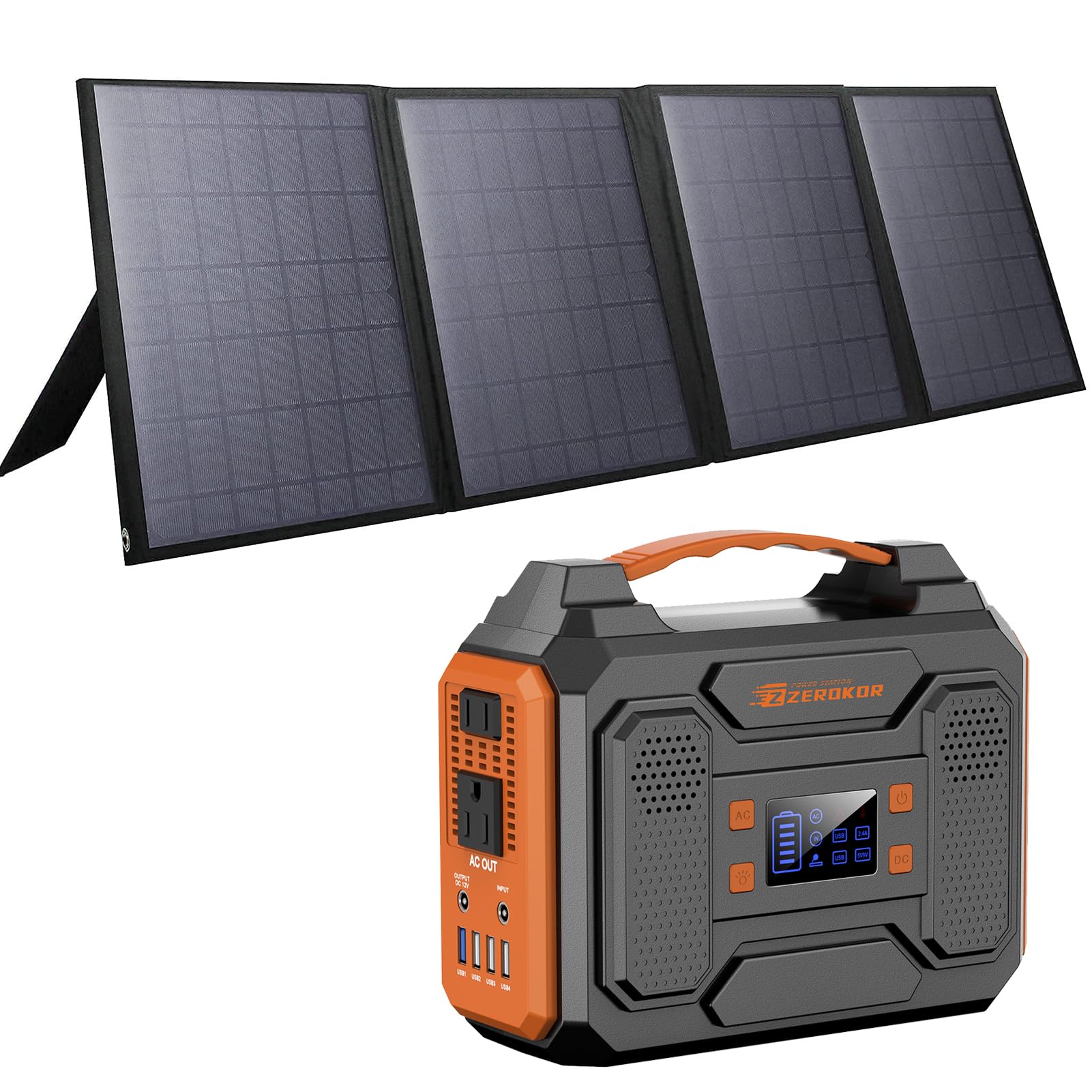 ZeroKor Solar Generator with Panel, 300W Portable Power Station with Solar Panel 40W, 110V Pure Sine Wave AC Outlet Electric Generator for Home Use Outdoor RV Camping