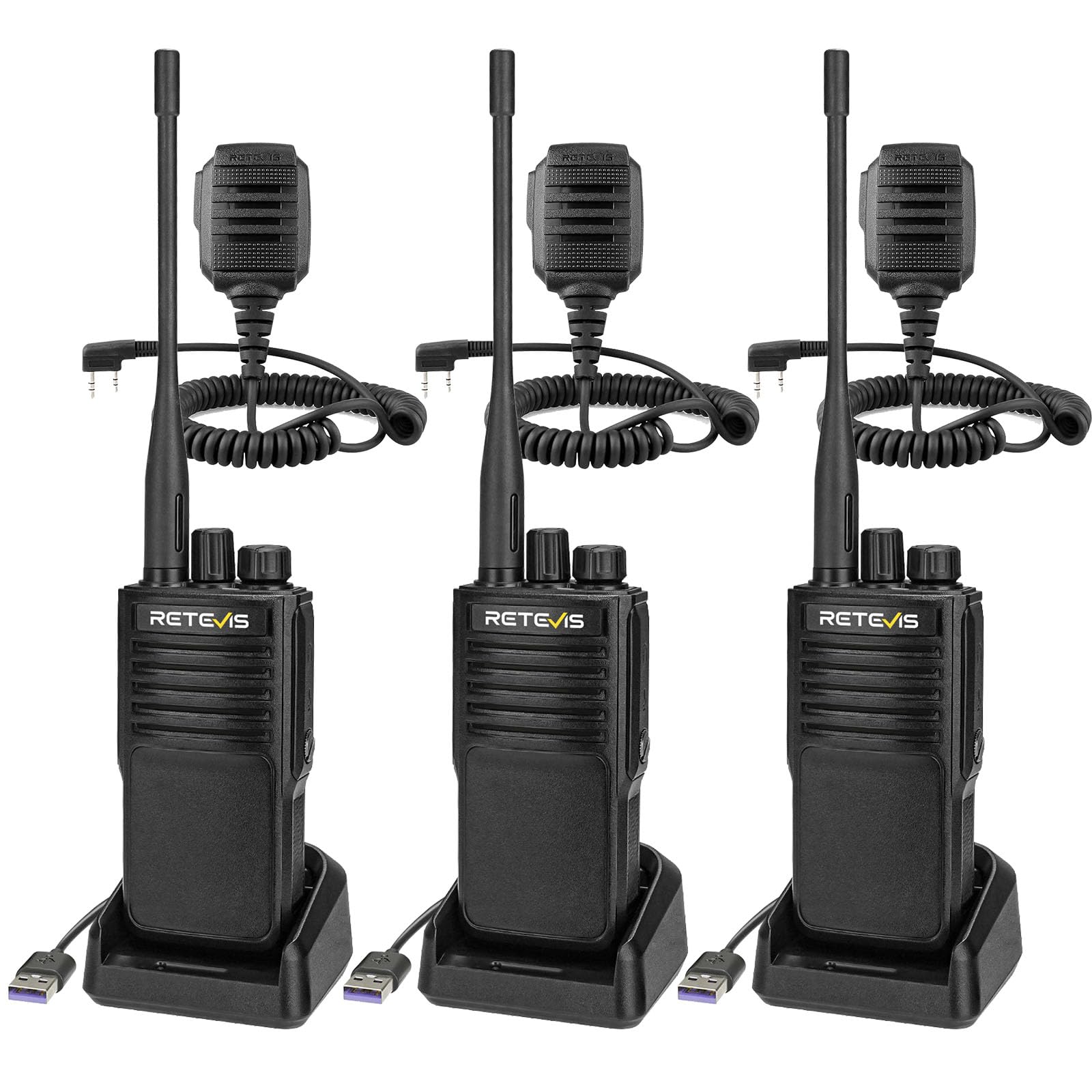 Retevis P2 IP68 Waterproof Walkie Talkies Long Range, GMRS Two Way Radio with Speaker Mic, High Power 2 Way Radio, Noise Cancelling, 2500mAh, for Commercial Construction(3 Pack)