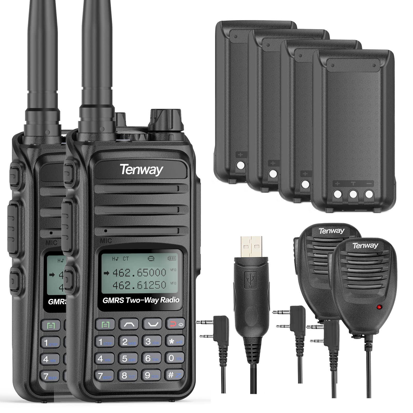 GMRS Radio Handheld GM-55 2pcs 5W Long Range Two Way Radio GMRS Repeater Capable, with NOAA Scanning & Receiving, Display SYNC, for Off Road Overlanding Black