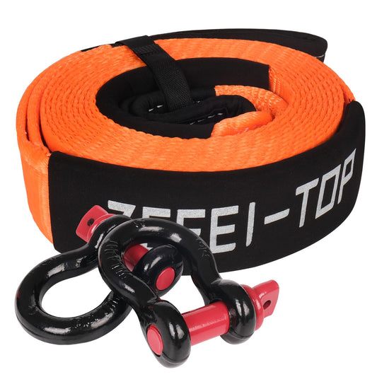 Heavy Duty Recovery Tow Strap 3in x 20ft, 35,000lbs Break Strength Tree Saver Winch Strap + 3/4" D Ring Shackles for Truck, SUV, ATV Off Road Towing Strap Kit 3In x 20Ft Orange + Shackle