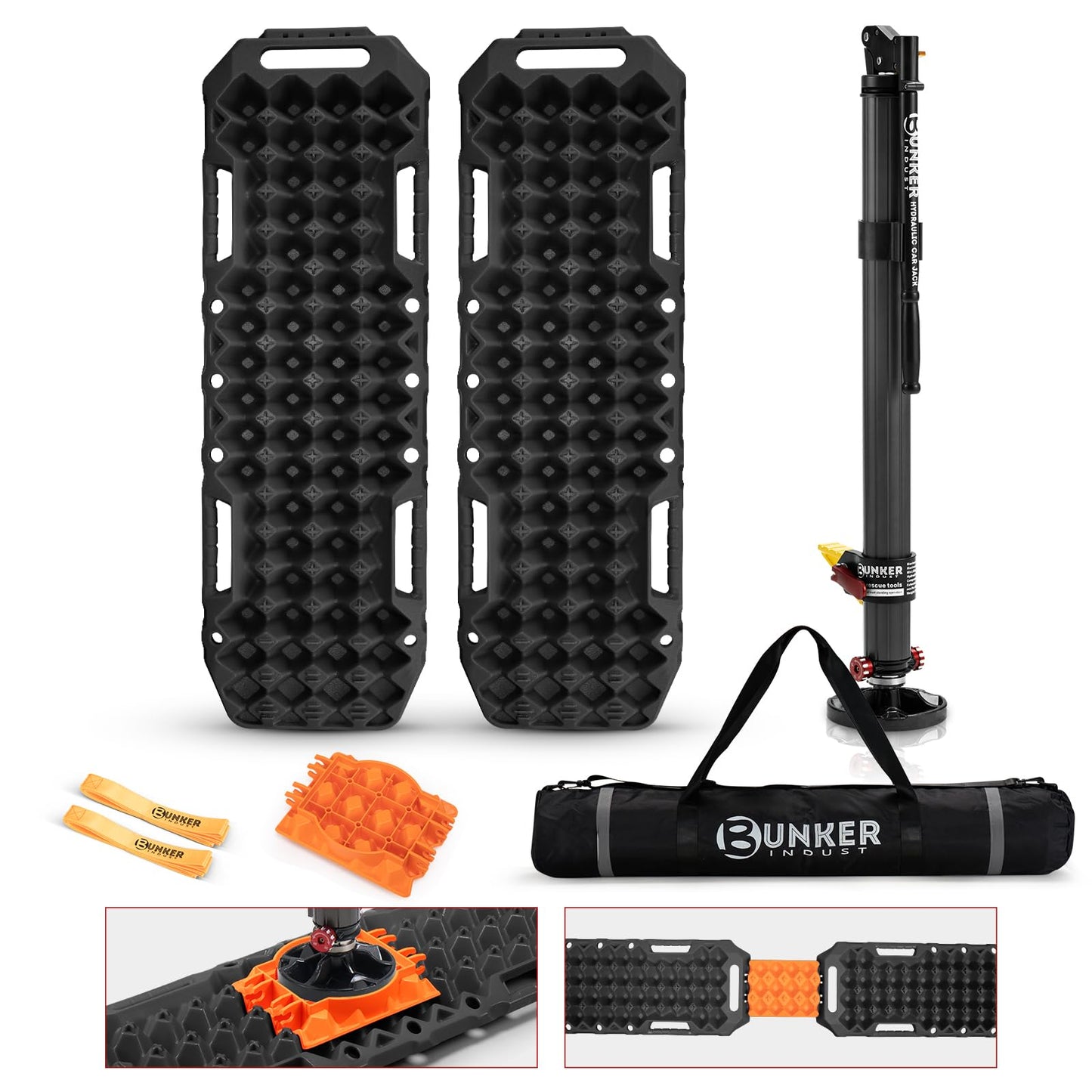 BUNKER INDUST Traction Boards & Hydraulic Lift Jack - Black Pair