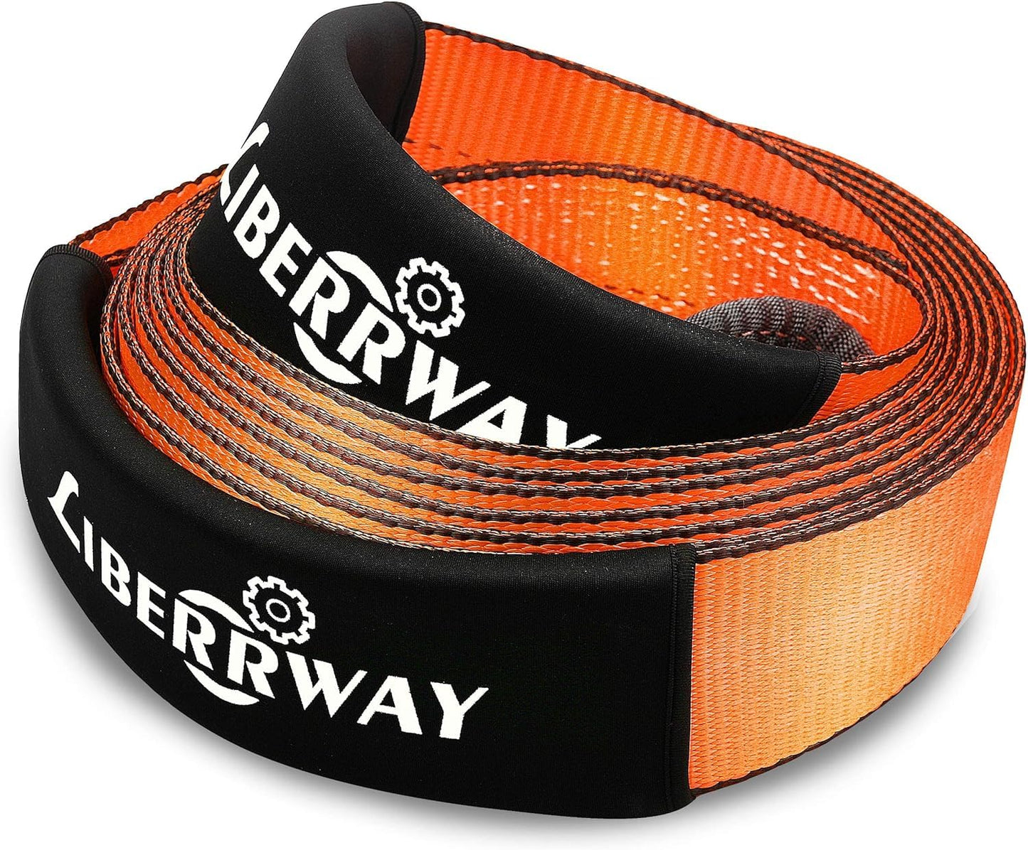 LIBERRWAY Tow Strap Heavy Duty 32,918 lbs Break Strength, 3 x 20ft Tow Straps Winch Accessories, Tree Saver Towing Strap with Loops, Recovery Strap Emergency Off Road Truck Tow Rope Orange