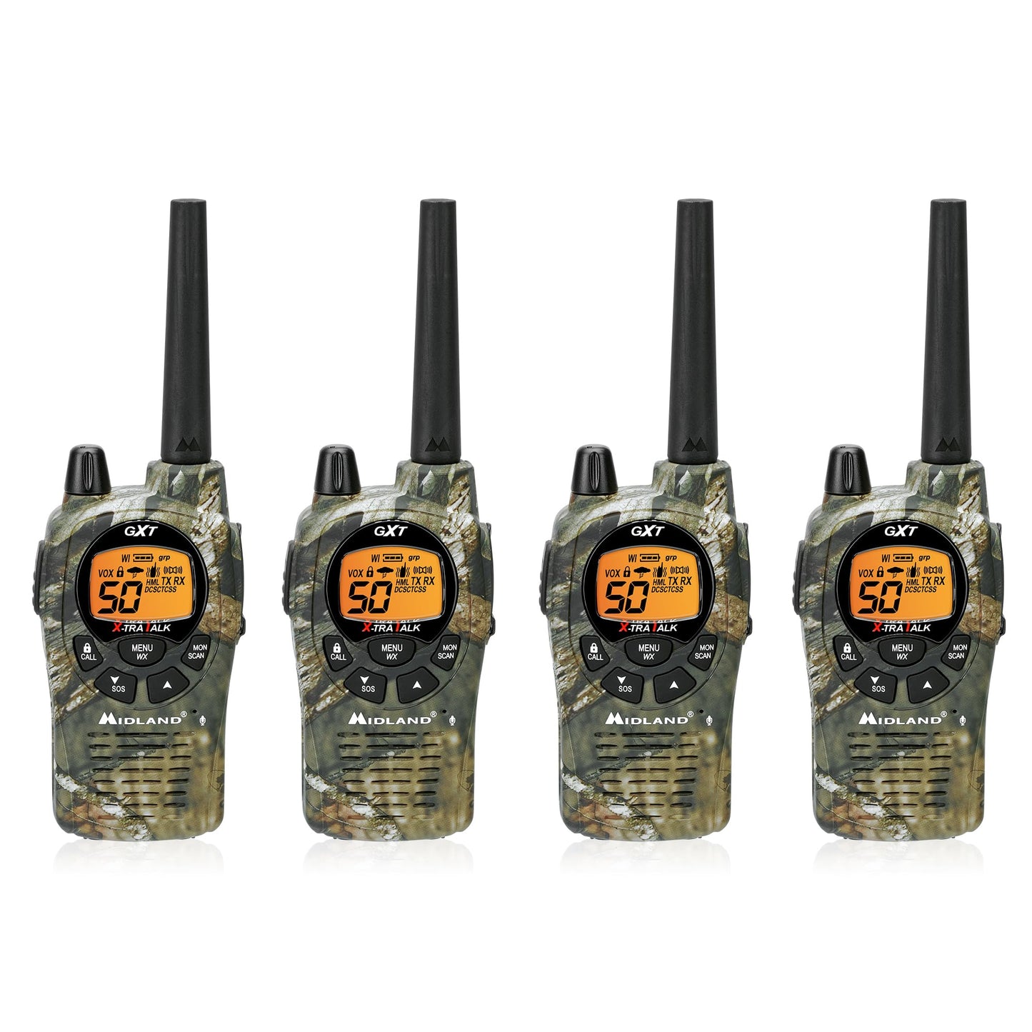 Midland GXT1050VP4 GMRS Radios - 4 Pack Bundle w/Headsets and Chargers