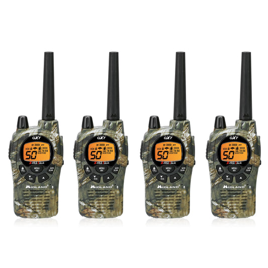 Midland GXT1050VP4 GMRS Radios - 4 Pack Bundle w/Headsets and Chargers