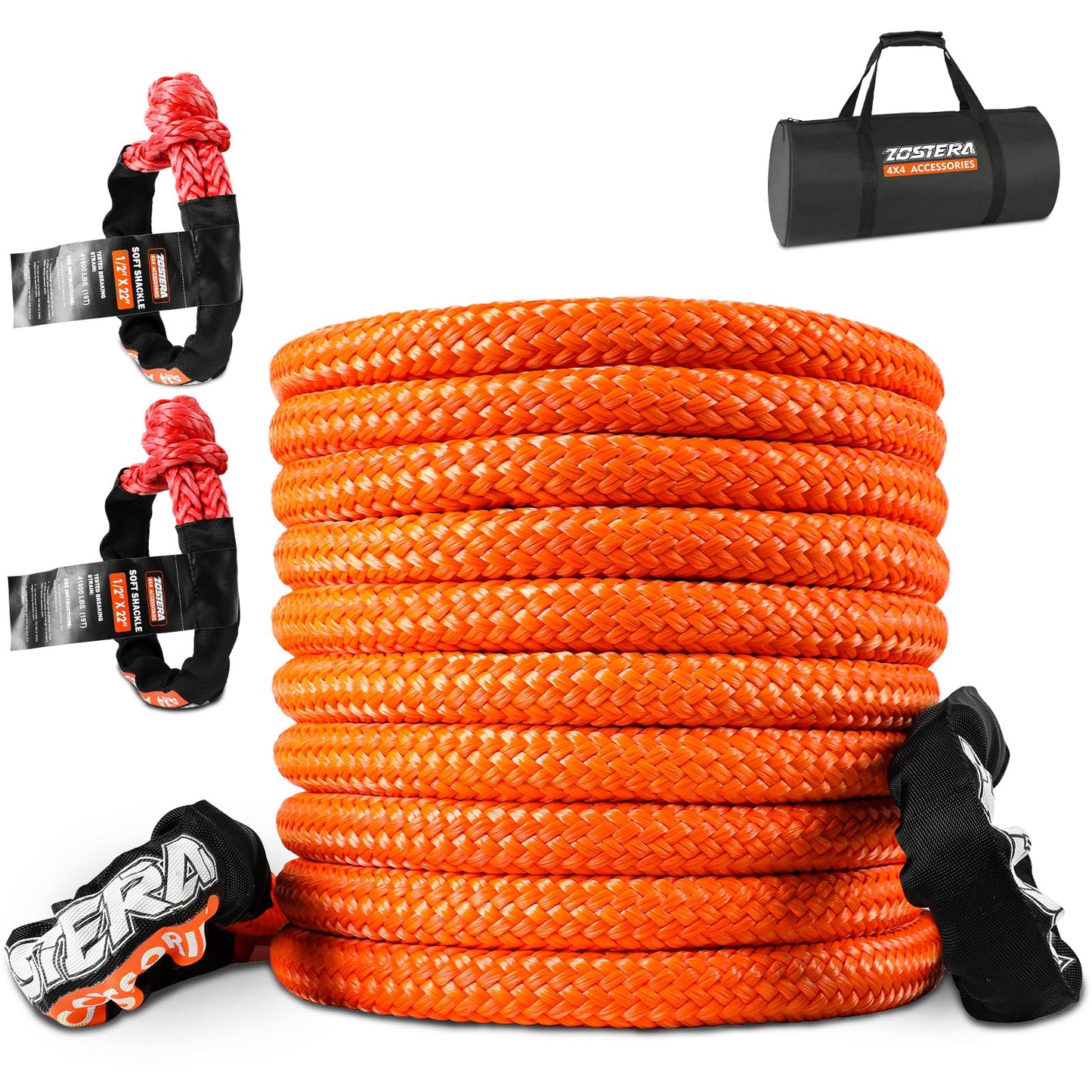 Kinetic Recovery Tow Rope 3/4 in x 30 FT, with 2 UHMWPE Soft Shackles Heavy-Duty Offroad Snatch Strap, Vehicle Orange Recovery kit for Jeep car Truck ATV UTV SUV 3/4IN X 30FT with 2 Soft Shackles