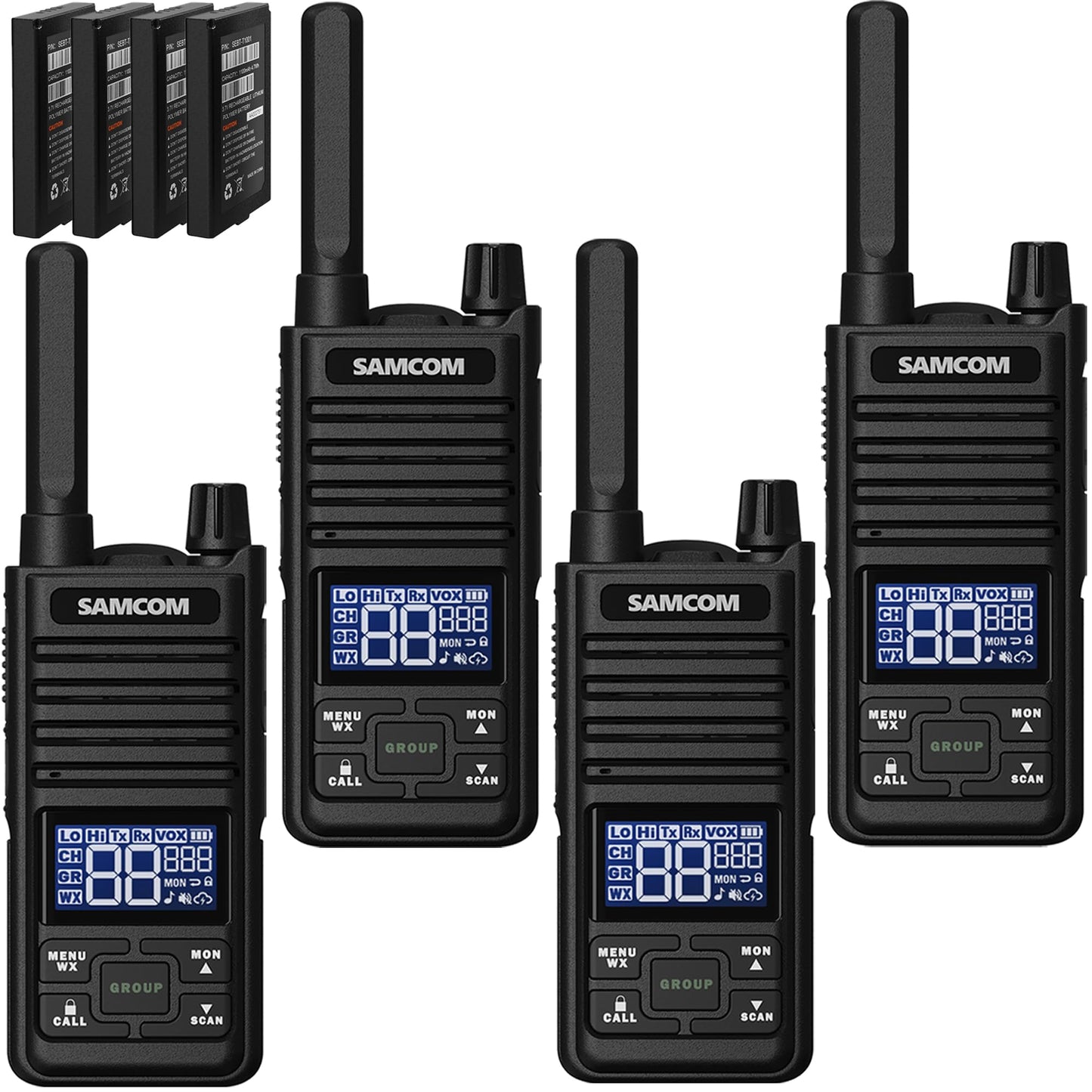 SAMCOM GMRS Walkie Talkies for Adults, T2 Rechargeable Two Way Radios Long Range, 2 Watt Durable Emergency Radio,30 Channels Group Call, NOAA Weather Alert, USB Type-c (4 Pack)