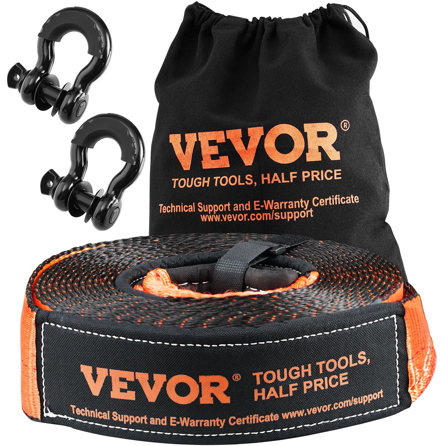 VEVOR Off-Road Recovery Kit, 3" x 30' Tow Straps Heavy Duty with Hooks 30,000 lbs Capacity Polyester Winch Tow Strap Kit, 44,092 lbs D-Ring Shackles, Storage Bag, for ATV Jeep UTV Vehicle Truck 4PCS Kit