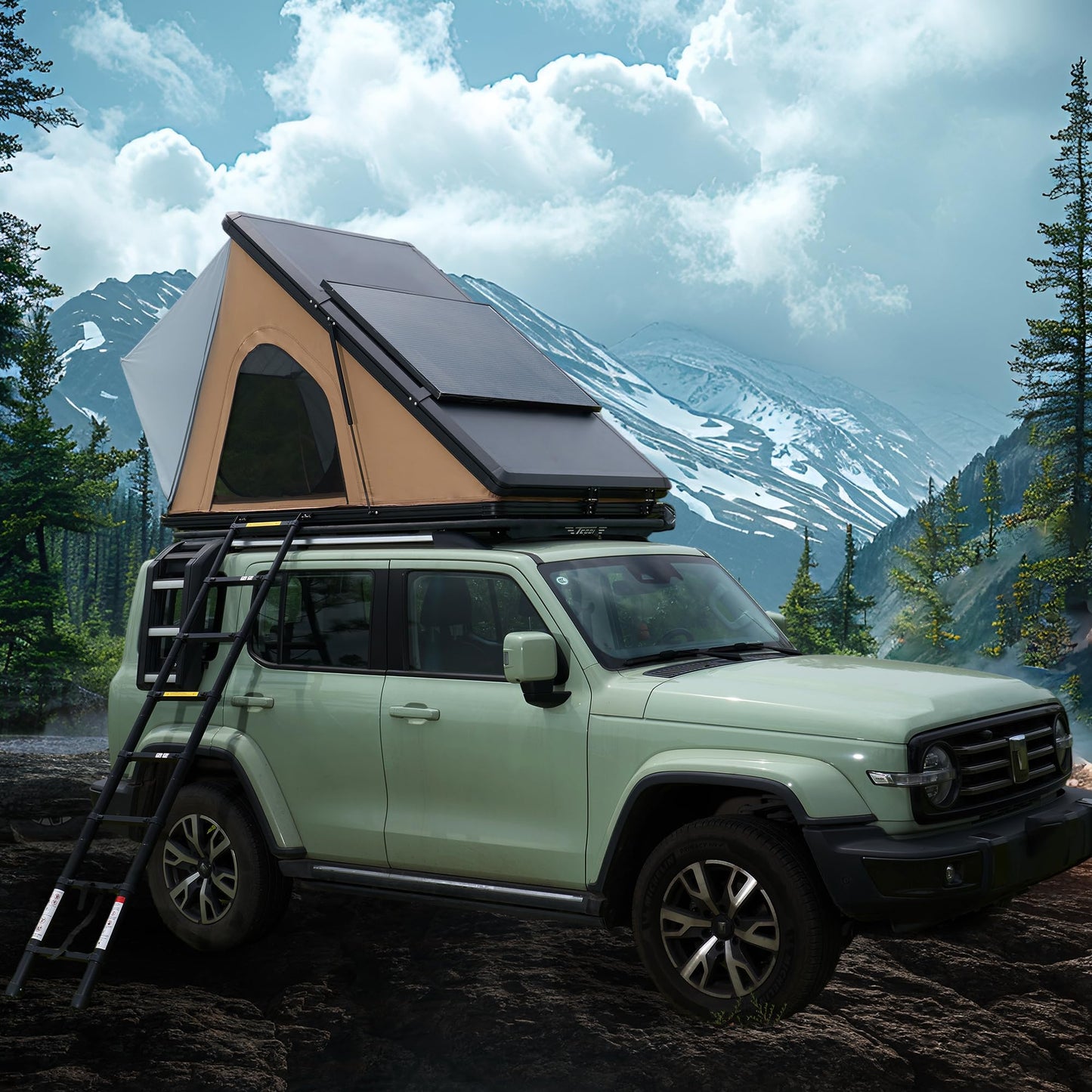 Chanjarhill SUV Truck Bed Rooftop Tent with Ladder & Solar Panels