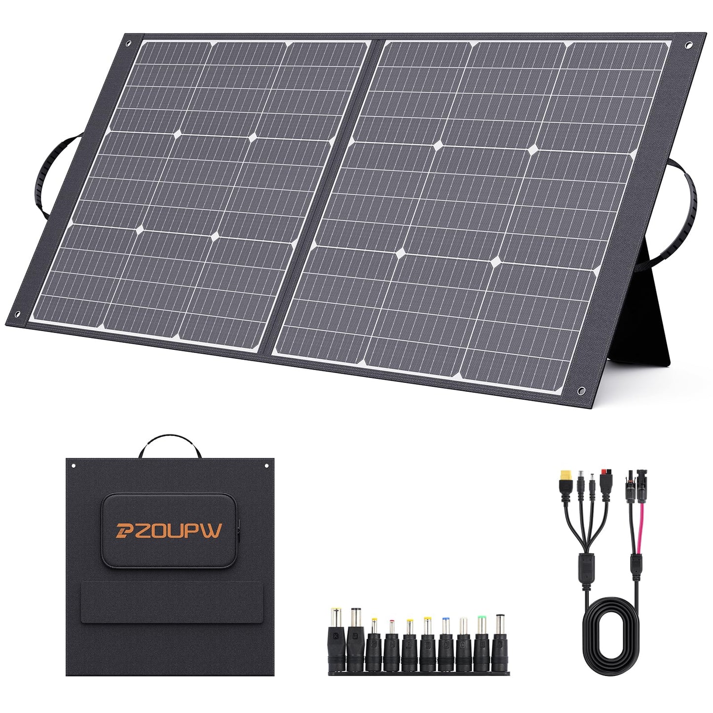 100W Portable Solar Panel for Power Station,9BB Ultralight Foldable Solar Charger USB-A USB-C Output,23.5% High Efficiency IP67 Waterproof Adjustable Kickstands for Camping RV Blackout