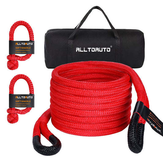 1"×30' Kinetic Recovery Rope (33,000lbs) Heavy Duty Offroad Recovery Rope with 2 Soft Shackles 7/16" x 22" (33,000lbs) Offroad Recovery Kit for UTV, ATV, Truck, Car (Red) Red 1" x 30' + 2 Soft Shackle