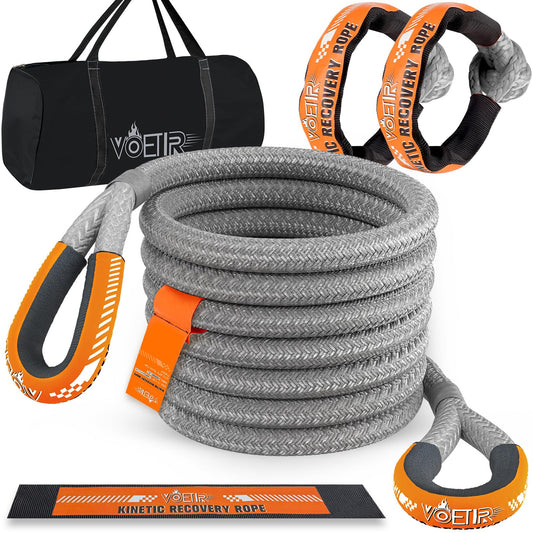 1-1/8'' x 20ft Kinetic Recovery Rope, 40980lbs Tow Strap Heavy Duty with 2 Soft Shackles, Offroad Recovery Kit Towing Strap for Trucks, Jeep, Vehicle, UTV, ATV, SUV 1-1/8 x 20FT with Soft Shackles Gray