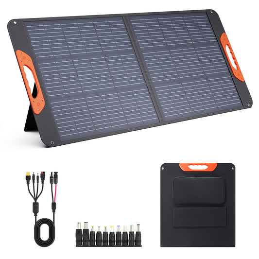 100W Portable Solar Panel, 100 watt 20V Monocrystalline Foldable Solar Charger for Power Station,QC3.0 USB-A &Type-C Output,23.5% High Efficiency IP67 Waterproof for Camping RV Blackout