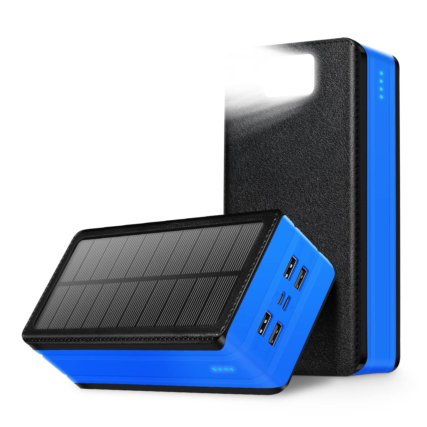 Solar Power Bank 50000mAh, Portable Solar Charger Compatible with iPhone,Tablet,Earphone, External Battery Pack with 9 LED Lights (Blue)