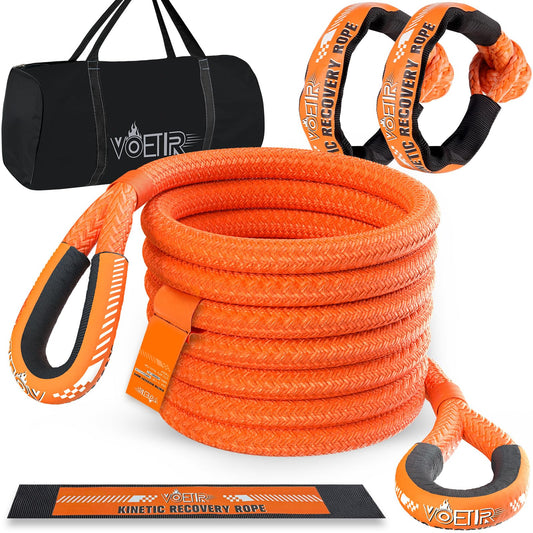 1-1/8'' x 30ft Kinetic Recovery Rope, 40980lbs Tow Strap Heavy Duty with 2 Soft Shackles, Offroad Recovery Kit Towing Strap for Trucks, Jeep, Vehicle, UTV, ATV, SUV 1-1/8 x 30FT with Soft Shackles Orange