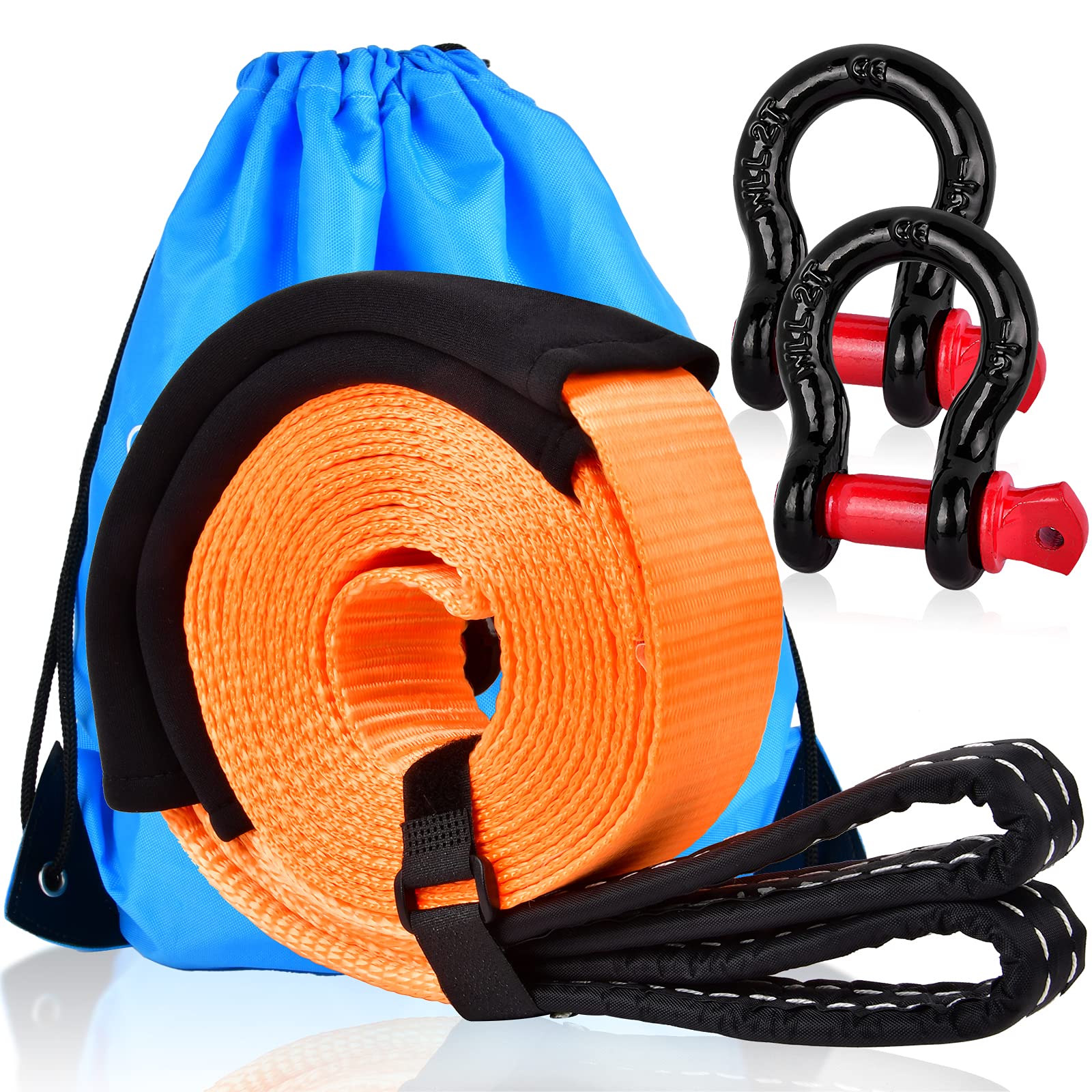 Tow Strap, Heavy Duty Tow Rope 2" X 16.4 ft 11000 Lbs (5 T) Recovery Straps with 2pcs 1/2" D-Ring Shackles, Protective Sleeves, Storage Bag, Emergency Off Road Truck Accessories, Daily Use for Car