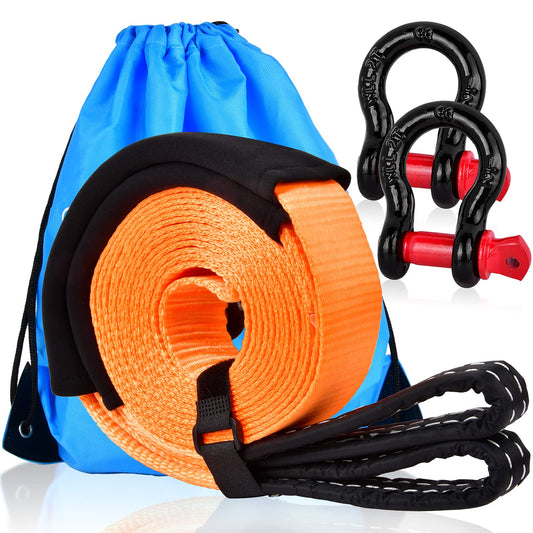 Tow Strap, Heavy Duty Tow Rope 2" X 16.4 ft 11000 Lbs (5 T) Recovery Straps with 2pcs 1/2" D-Ring Shackles, Protective Sleeves, Storage Bag, Emergency Off Road Truck Accessories, Daily Use for Car