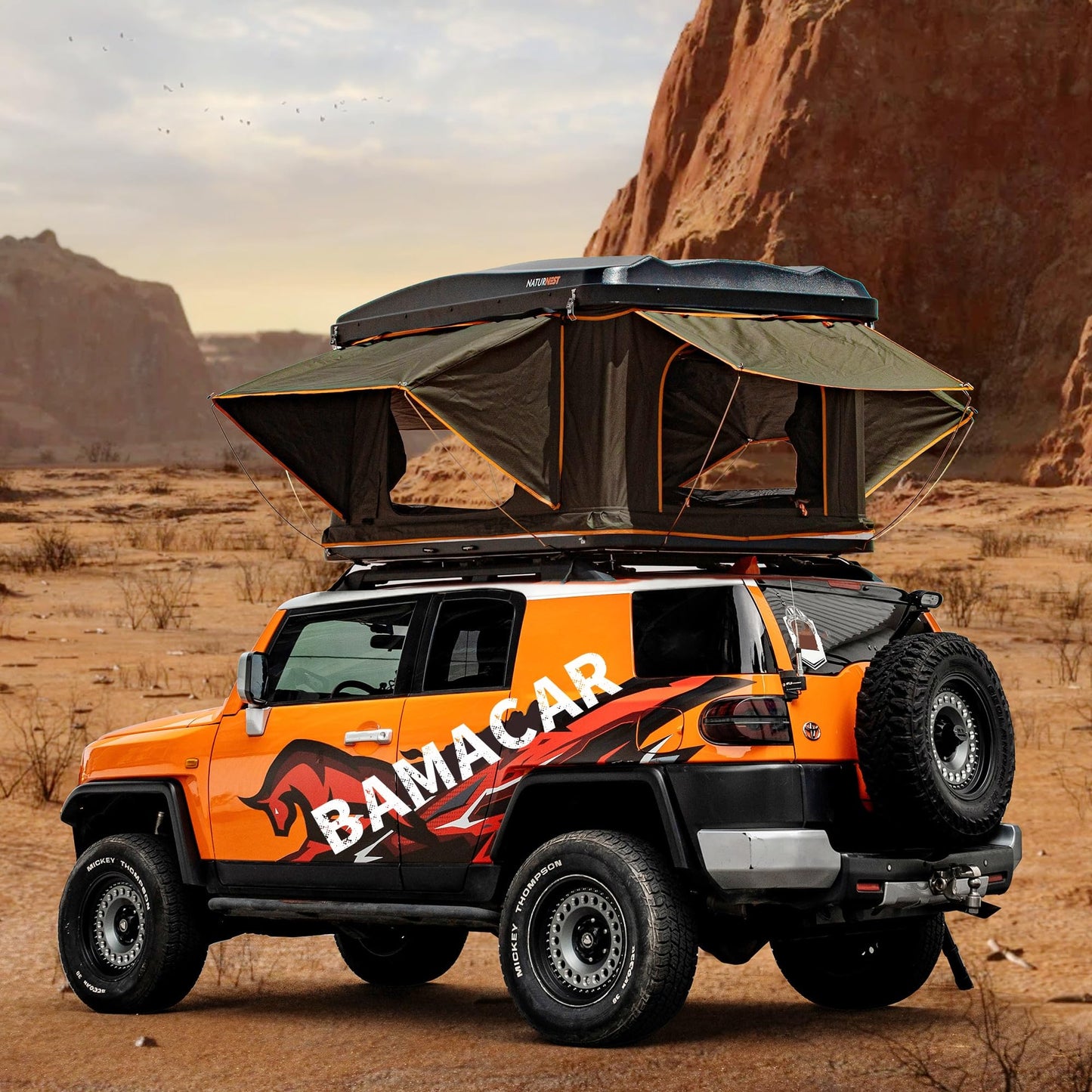 BAMACAR Naturnest Hardshell Rooftop Tent for 2-3 People Camping