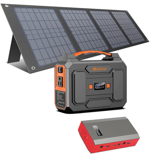 ZeroKor 100W Portable Solar Power Bank with AC Outlet, 110V Battery Pack Solar Power Station with 40W Solar Panel for Laptop Charging Home Use RV Outdoor Camping Adventure Emergency