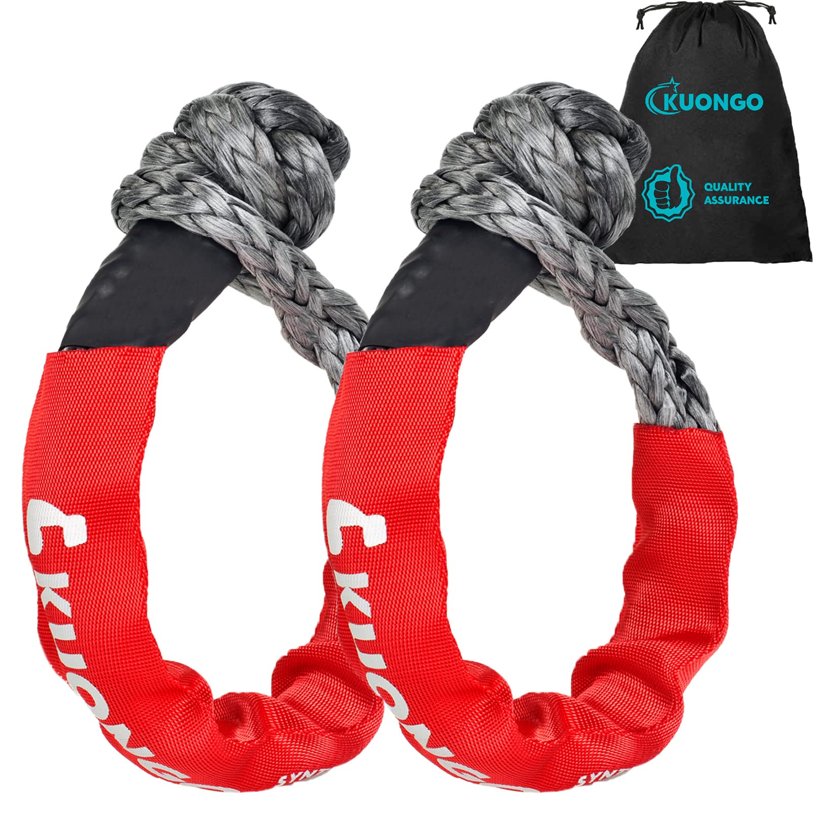 Synthetic Soft Shackle 7/16"x20", Soft Shackle Recovery Rope 35000lbs Breaking Strength with Protective Sleeves, for Truck ATV UTV SUVs Off-Road Vehicel (2Pack Red) 2 Red Shackle