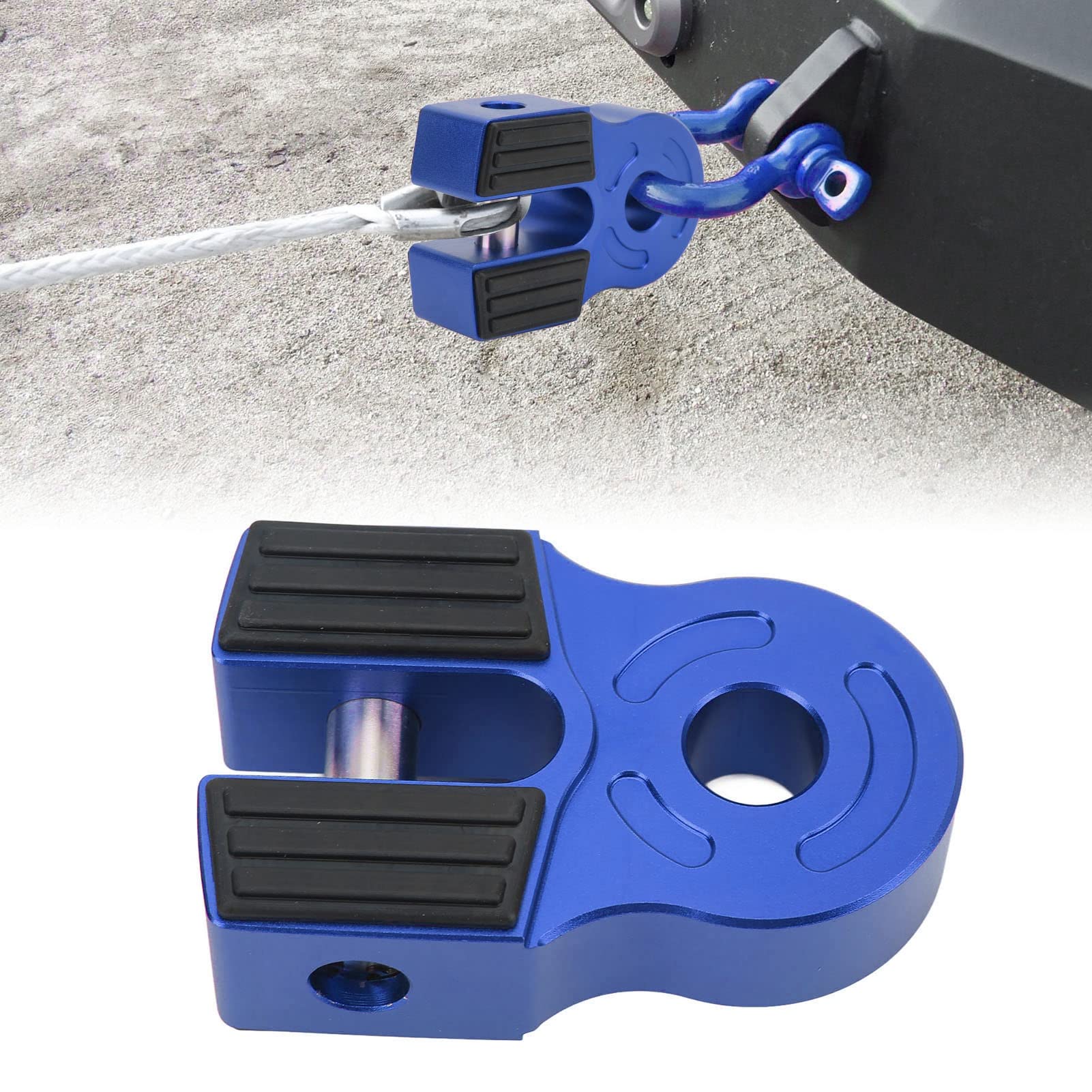 Acouto Winch Shackle Flat Mount 30000Lbs Loading Flat Towing Hook Mount Iron Pin Rubber Guard Universal for ATV Pickup Soft Shackle D Ring(Blue)