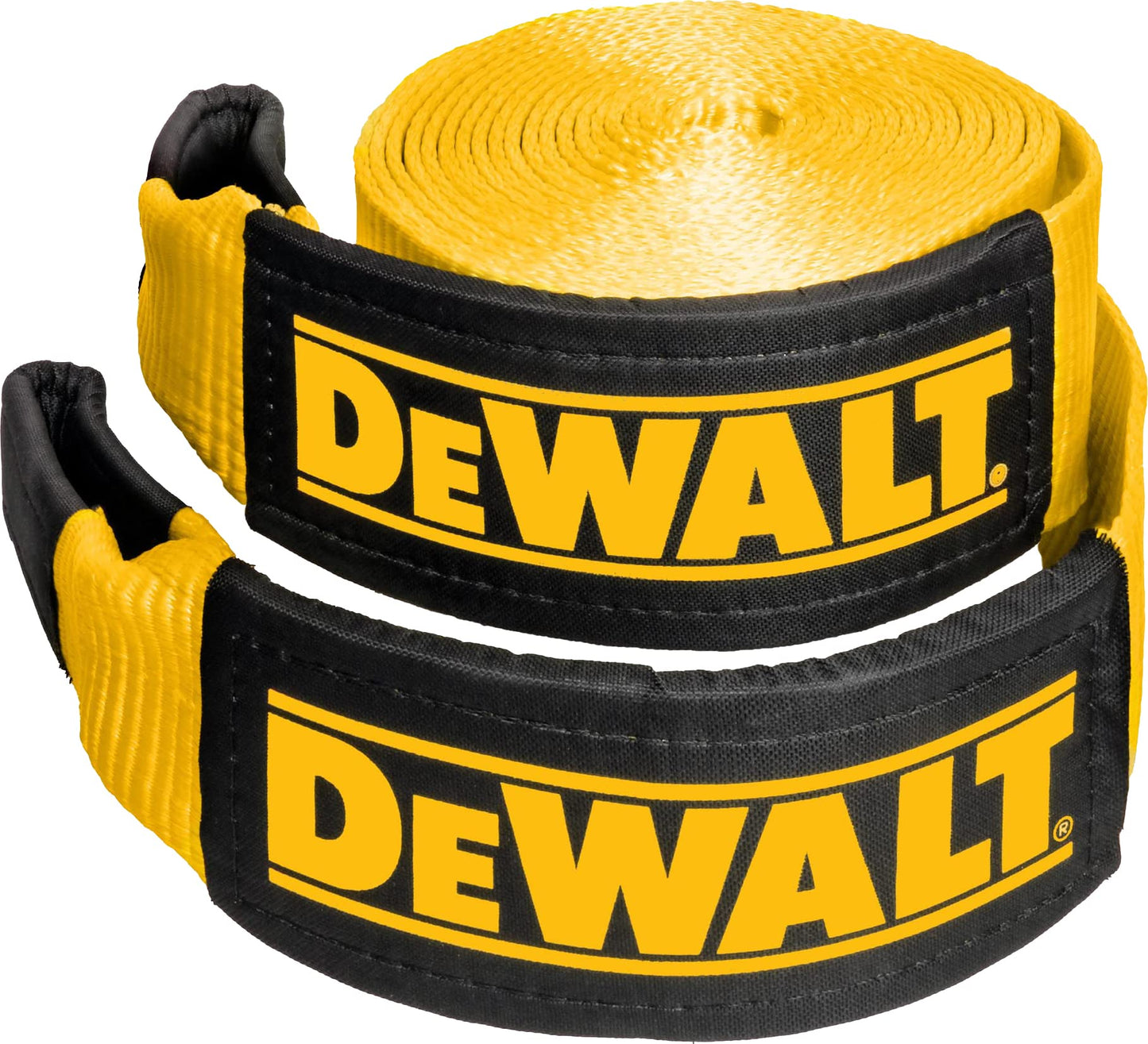 DEWALT 4" x 30' Recovery Tow Strap - 40,000 lb Break Strength, Black/Yellow