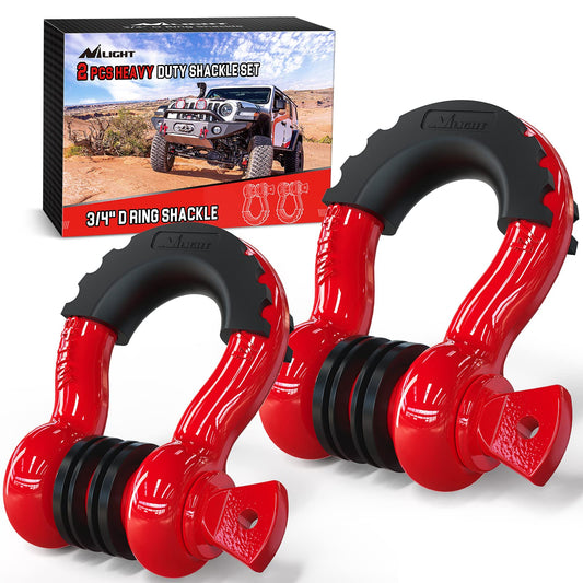 Nilight 2 Pack 3/4" D-Ring Shackle 4.75 Ton (9500 Lbs) Capacity with 7/8" Pin Heavy Duty Off Road Recovery Shackle with Isolators & Washer Kit for Jeep Truck Vehicle, Red (90053B)