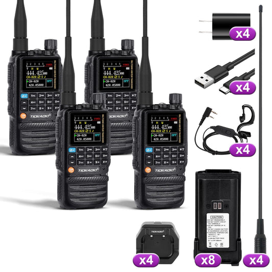 TIDRADIO TD-H3 GMRS Radio (4 Pack),USB-C Programming & Charging,Multi-Band Receiving Two-Way Radio,8pcs 2500mAh Battery,AM/FM Reception,NOAA VOX SCAN,Walkie Talkie with Earpiece & Airband Antenna