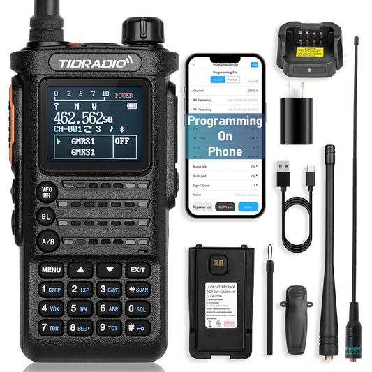 (2nd Gen)TIDRADIO TD-H8 GMRS Radio Handheld with Bluetooth Programming, GMRS Repeater Capable, NOAA, 5 Watt Long Range Two Way Radios Walkie Talkies with 771 GMRS Antenna, 2500mAh Rechargeable Battery 1 PACK-Black