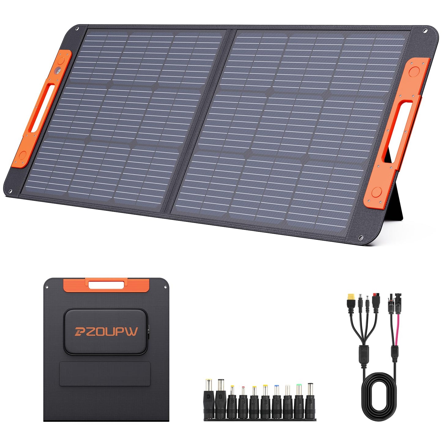 100 Watt Portable Solar Panel for Power Station,100W 20V Foldable Solar Charger with Solar Cable USB Output, 23.5% High Efficiency IP67 Waterproof Adjustable Kickstands for Camping RV Blackout