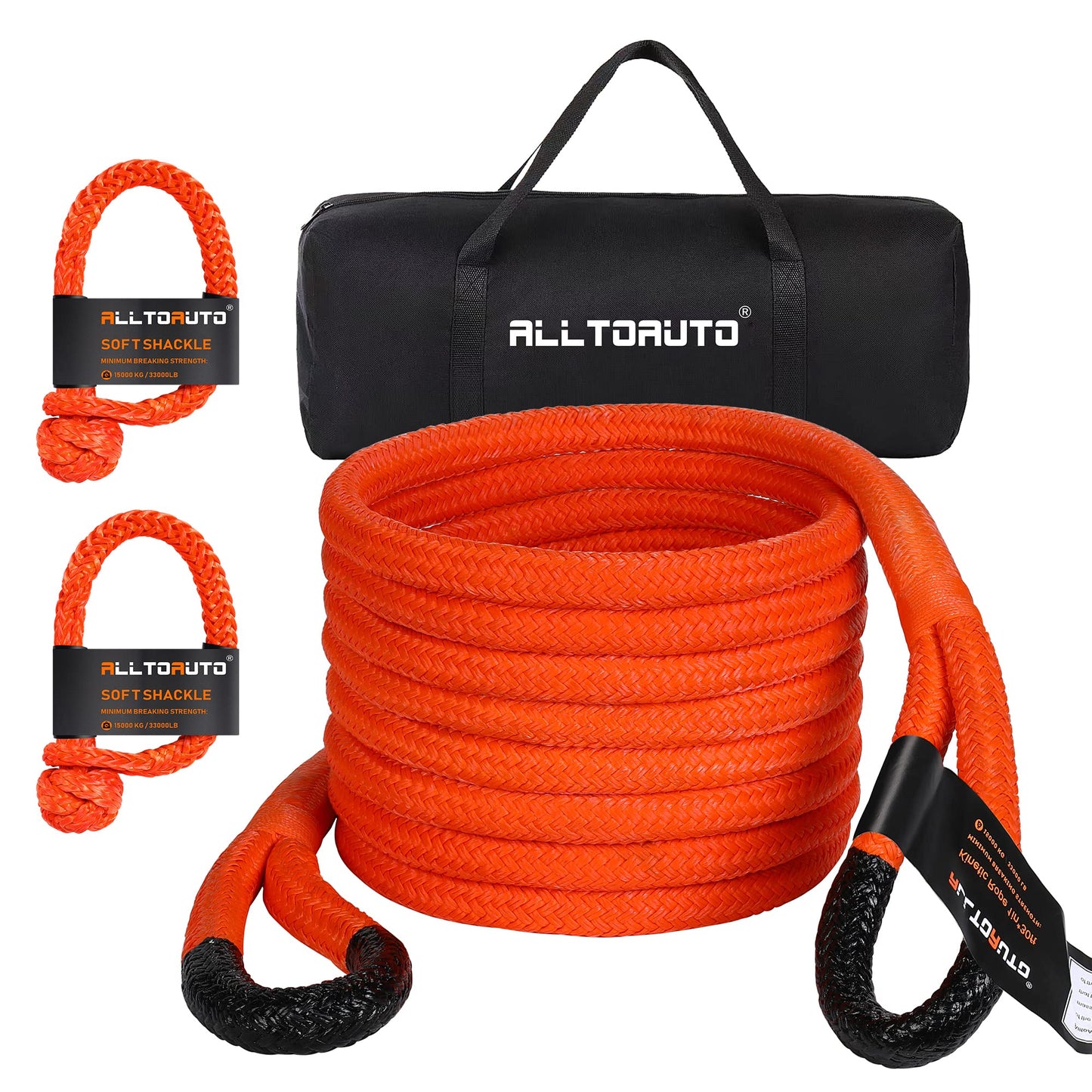 1"×30' Kinetic Recovery Rope (33,000lbs) Heavy Duty Offroad Recovery Rope with 2 Soft Shackles 7/16" x 22" (33,000lbs) Offroad Recovery Kit for UTV, ATV, Truck, Car (Orange) Orange 1" x 30' + 2 Soft Shackle