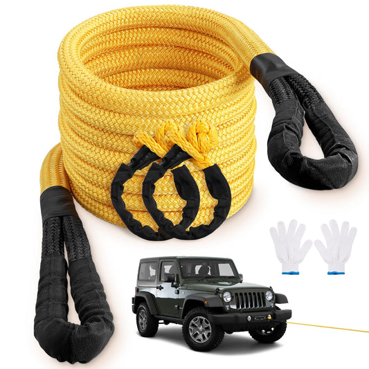 Kinetic Recovery Tow Rope, 1"×30ft 33,000LBS Heavy Duty Energy Rope with 2 Soft Shackles, 35% Elasticity Offroad Power Rope for Trucks SUV UTV ATV Tractor Car Jeep