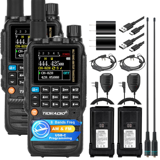 TIDRADIO TD-H3 GMRS Radio,8-Band Receiving Two Way Radio,AM/FM Reception,USB-C Charging & Programming,Long Range Walkie Talkies with Earpiece,2500mAh Battery,GMRS Repeater Capable,Support Chirp,2 Pack