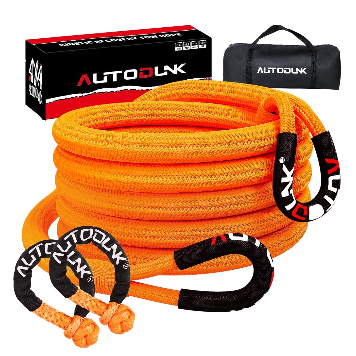 3/4" x 20' Kinetic Recovery & Tow Rope (18,700lbs), with 2 Soft Shackles (18,700lbs) Offroad Recovery Kit for 4WD Pick Up Truck, SUV, ATV, UTV (Orange) 3/4"x20FT Rope + 2pcs Soft Shackle Orange