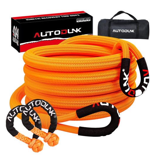 3/4" x 20' Kinetic Recovery & Tow Rope (18,700lbs), with 2 Soft Shackles (18,700lbs) Offroad Recovery Kit for 4WD Pick Up Truck, SUV, ATV, UTV (Orange) 3/4"x20FT Rope + 2pcs Soft Shackle Orange