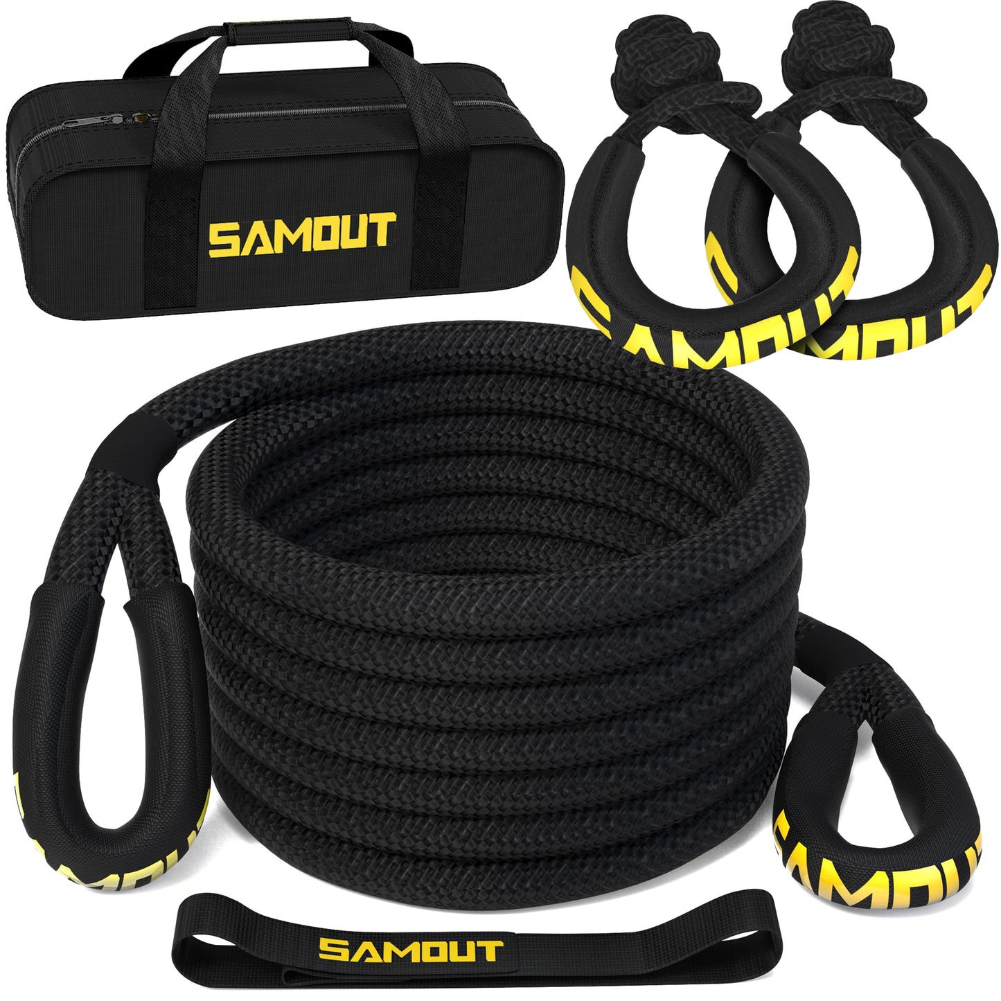 SAMOUT Kinetic Recovery Rope 48000Lbs 1in x 20ft + 2 Soft Shackles