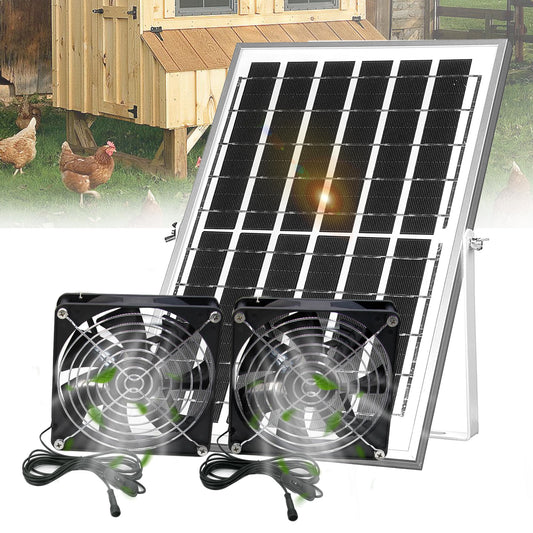 20W Solar Dual Fan Kit,IP67 Waterproof Solar Powered Fan for Chicken Coop,Dog House,Shed,Greenhouse,with 17.4ft Cord,On/Off Switch,Cooling Ventilation for Outdoor Use