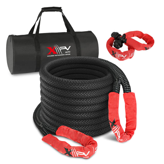 1''x30FT Kinetic Recovery Rope (37,000lb.) Black Power Stretch Snatch Tow Strap with 2 Soft Shackles for 4WD Offroad SUV Truck 1''x30' Rope with 2 Shackles