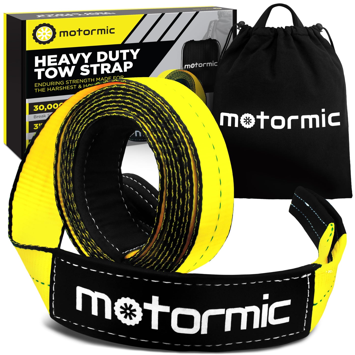 "Motormic 3"x20ft Recovery Tow Strap - 30,000 lb Strength, Triple Loop"