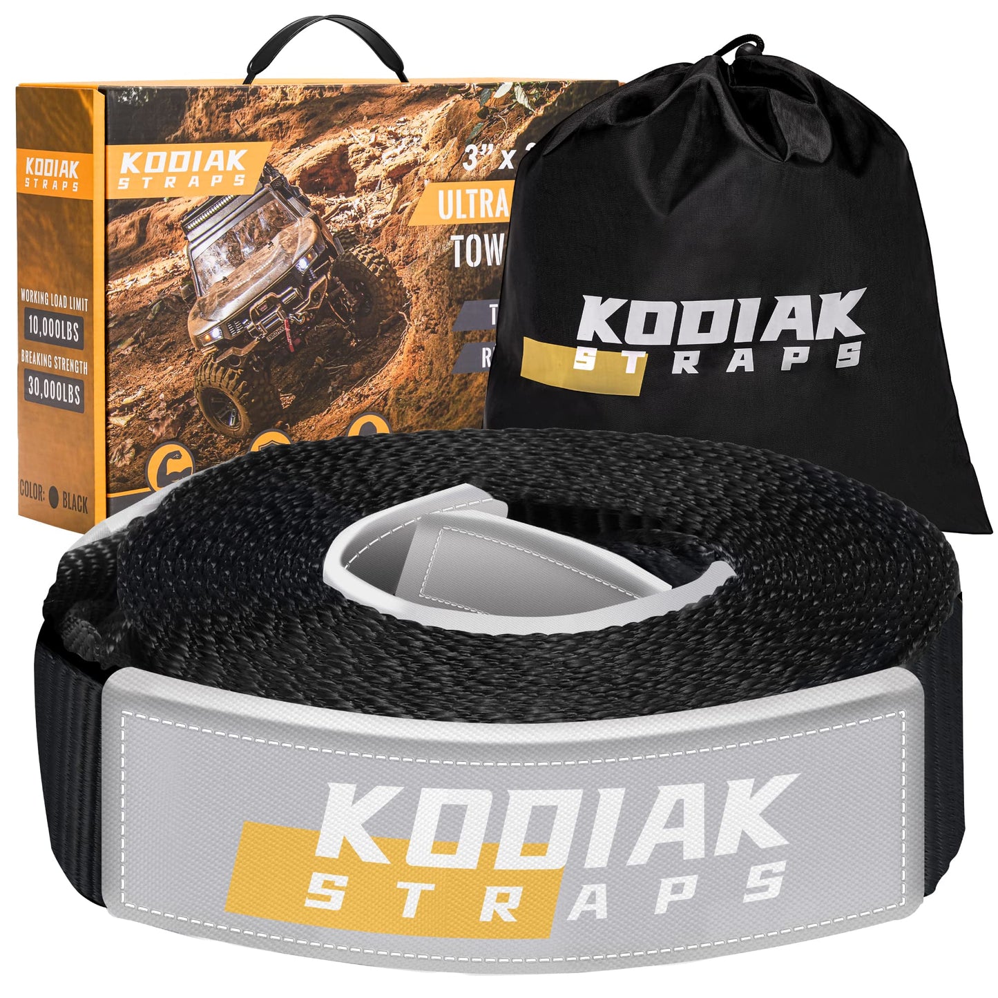 KODIAK STRAPS 30ft Heavy Duty Tow Strap – 35,000 lbs Break Strength Recovery