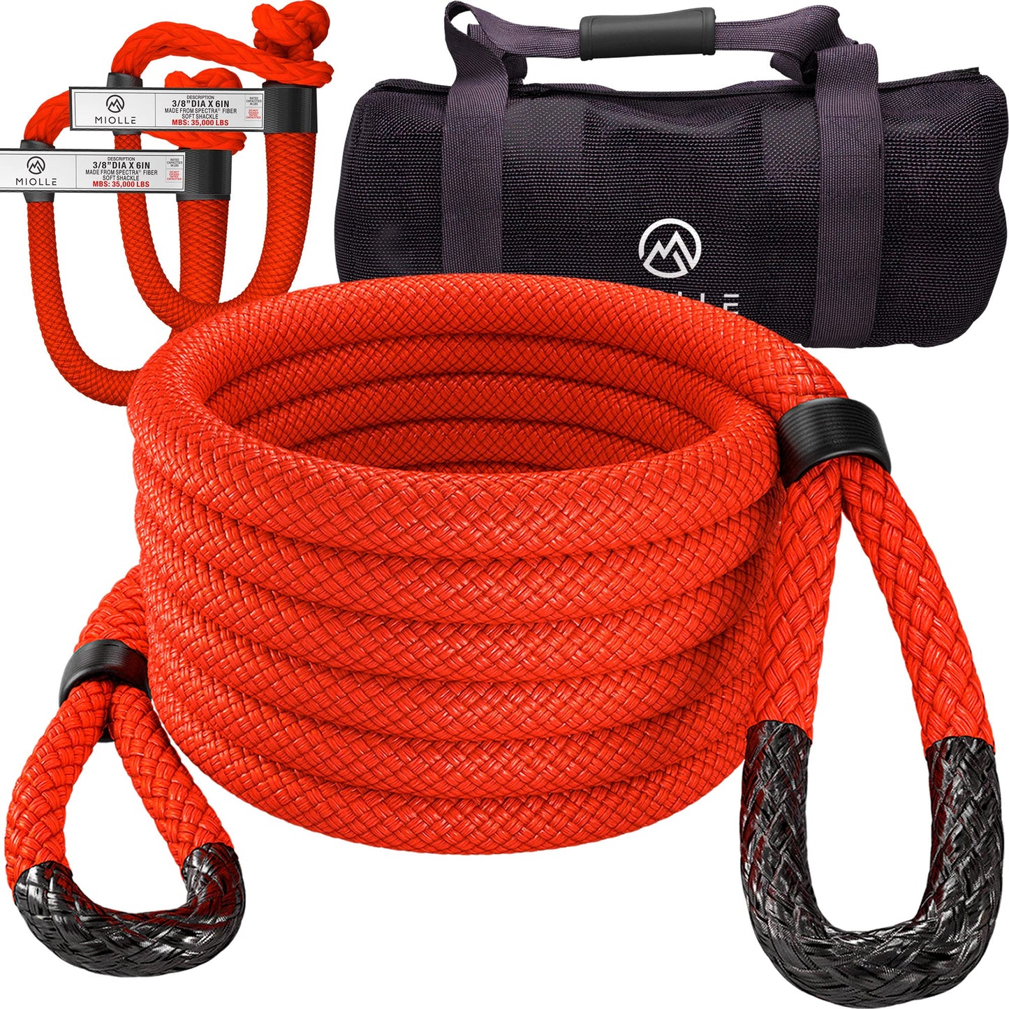 MiolleGear Kinetic Recovery Rope 1" x30' - Heavy Duty Offroad Snatch Strap - includes 2 Soft Shackle for UTV, ATV, Truck, Car, Jeep, Tractor - Ultimate Recovery Gear 1"x30' FIRECRACKER RED