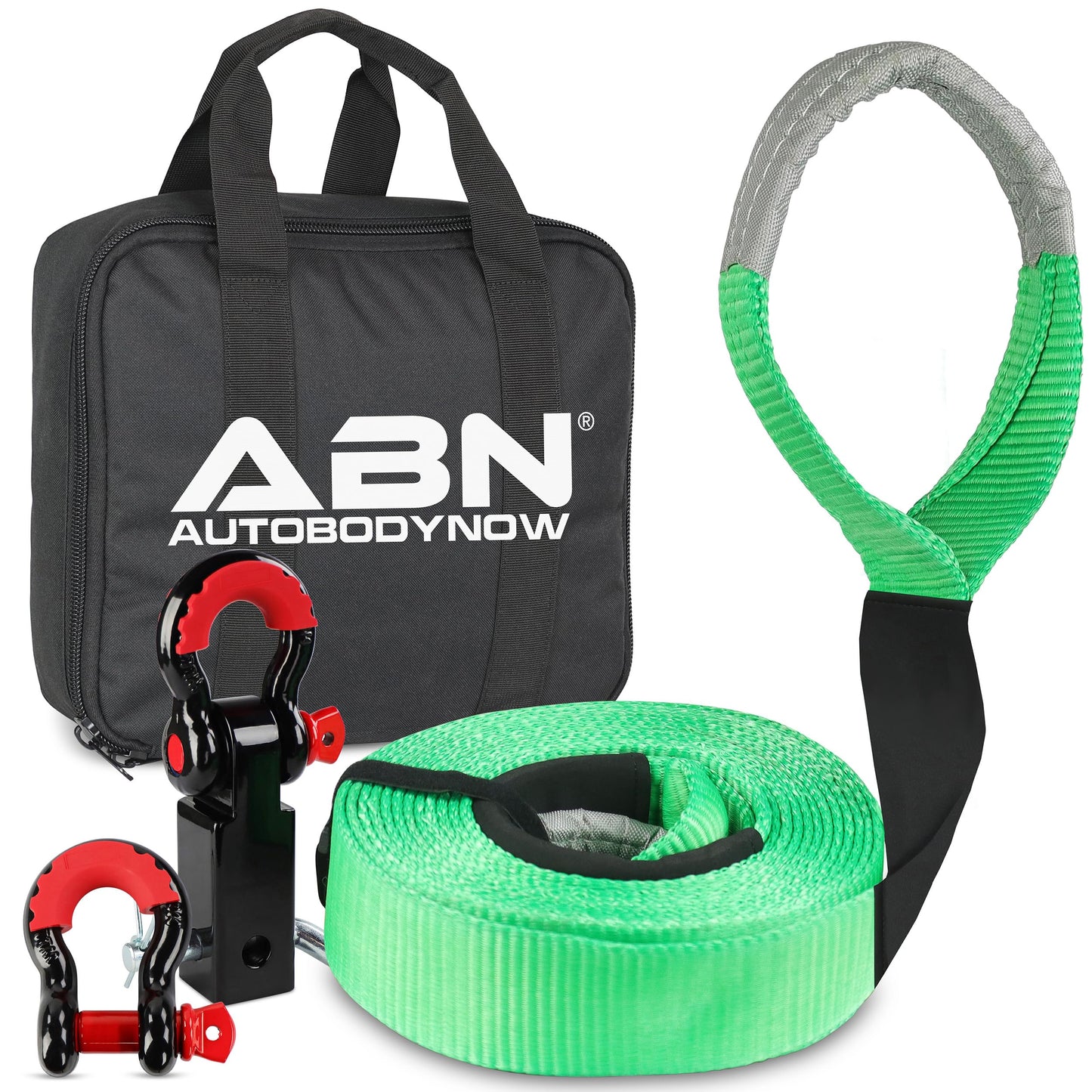 ABN 3in x 30ft Tow Strap Recovery Kit - 35,000 lb Break Strength Heavy Duty Tow Strap with Shackle, Hitch Receiver, Recovery Gear Bag