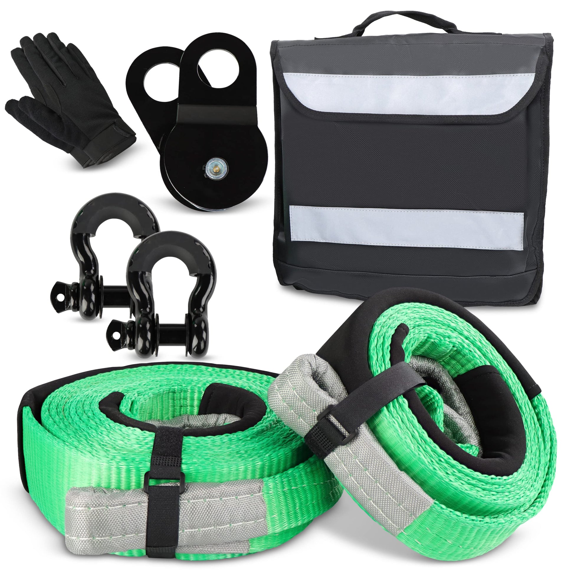 ABN UTV Tow Strap Recovery Kit - 35,000lbs Working Load Limit Heavy Duty Tow Straps, Offroad Tree Saver Straps, Snatch Block, Pulley D-Ring for Your Truck