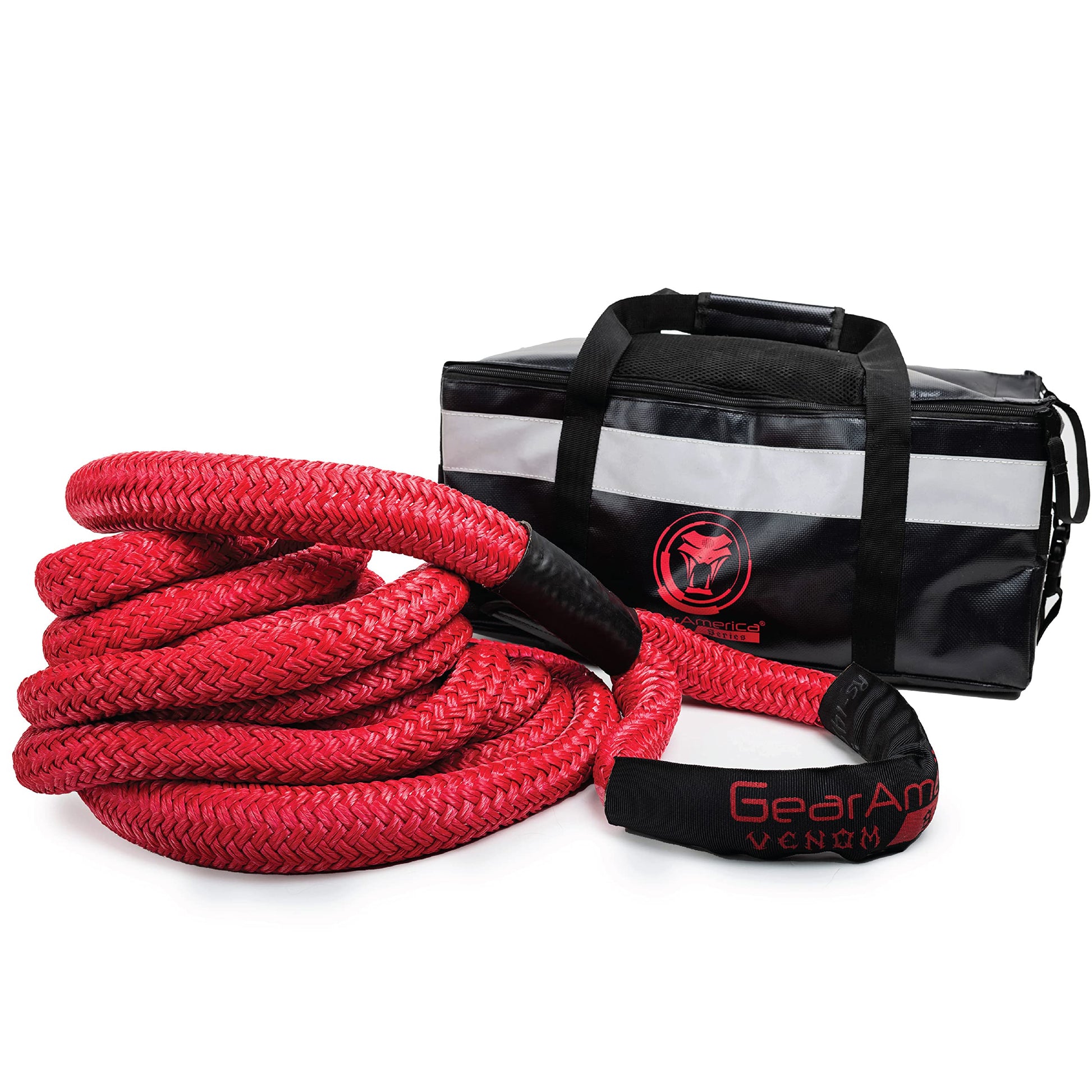 GearAmerica Venom Series - 1.25'' X 30' Kinetic Recovery Rope - Heavy Duty Tow Strap - Snatch Block Compatible - Tree Saver Strap - Red Recovery Rope Made in USA 1.25" x 30' 1.25" x 30' VS Red