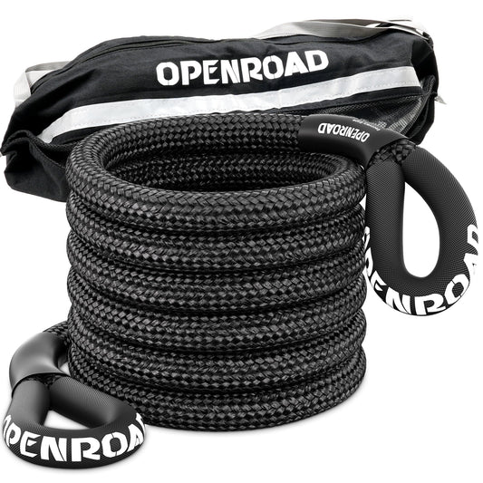 OPENROAD Kinetic Recovery Rope, 36000 Lbs (1in x 30ft Black) Tow Rope Extreme Duty 35% Elasticity Energy Offroad Snatch Strap, Vehicle Recovery Kit for Jeep Car ATV UTV SUV Truck 1"x30ft(Black)